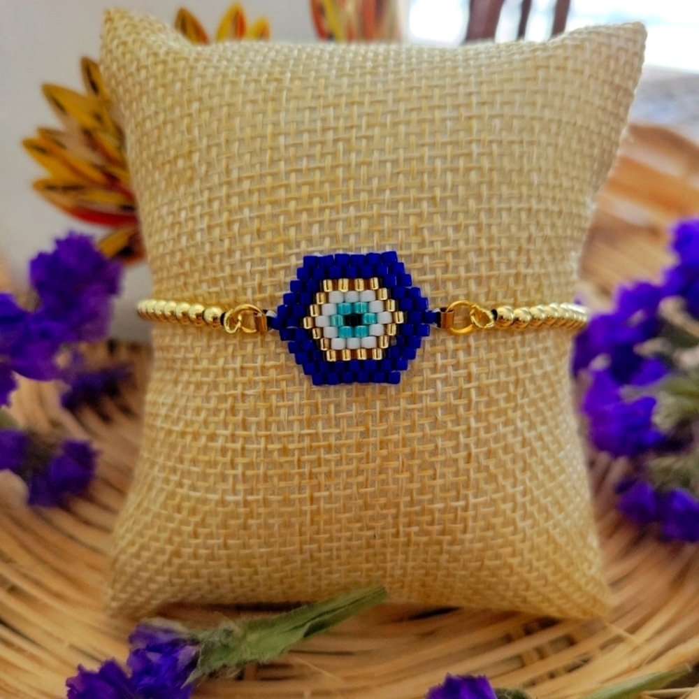 Handwoven Beaded Evil Eye Adjustable Bracelet